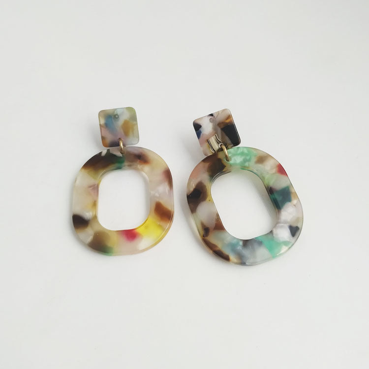 Retro Two Tone Oval Alloy Earrings For Women In White