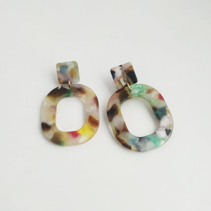 Retro Two Tone Oval Alloy Earrings For Women In White