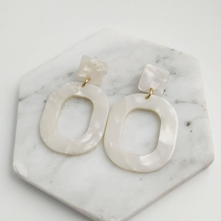 Retro Two Tone Oval Alloy Earrings For Women In White