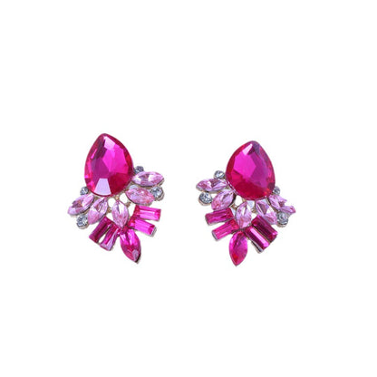 Sweet Geometric Gold Stud Earrings In Alloy With Electroplated Finish And Gem Inlay
