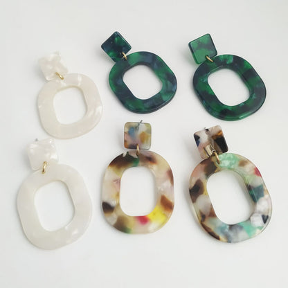 Retro Two Tone Oval Alloy Earrings For Women In White