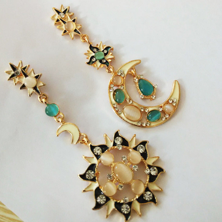 Asymmetrical Moon Earrings For Women In Simple Style, Alloy With Artificial Gemstones