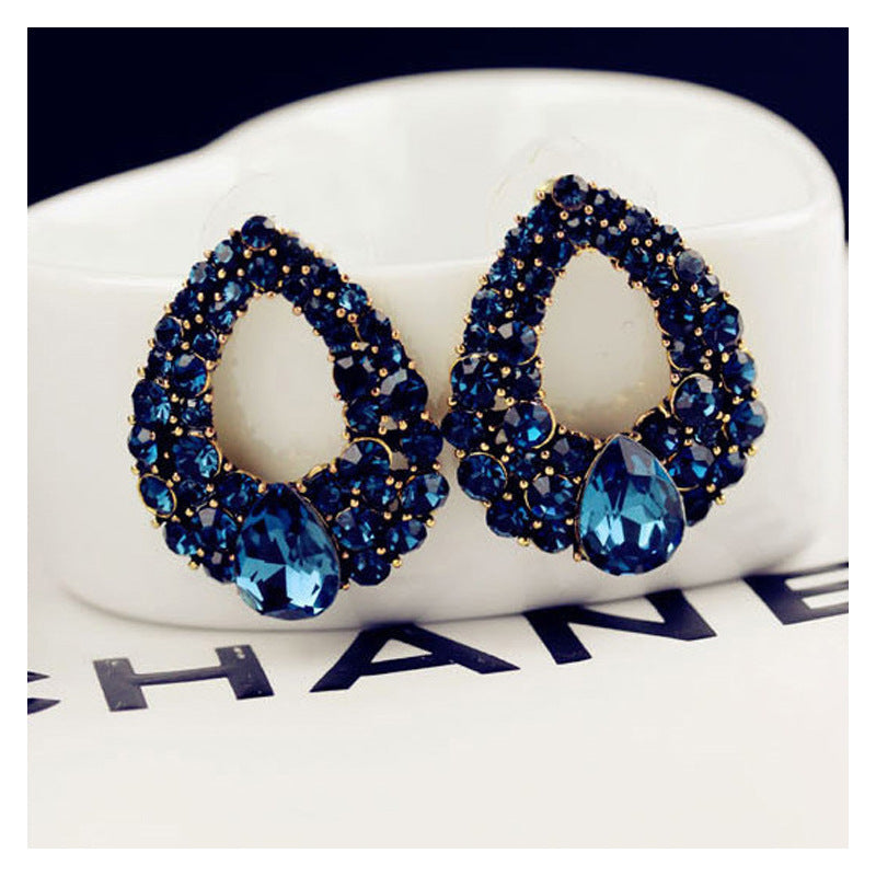 Water Droplets Stud Earrings For Women With September Birthstone Sapphire In Alloy And 304 Stainless Steel Posts