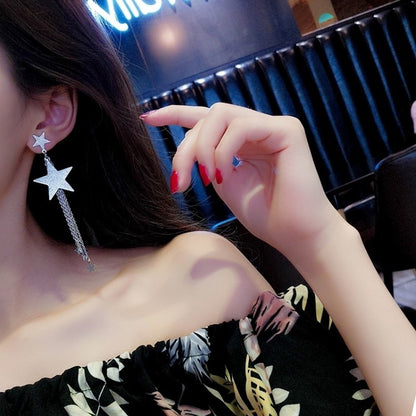 Pentagram Tassel Earrings For Women In Dyed Black Alloy Design