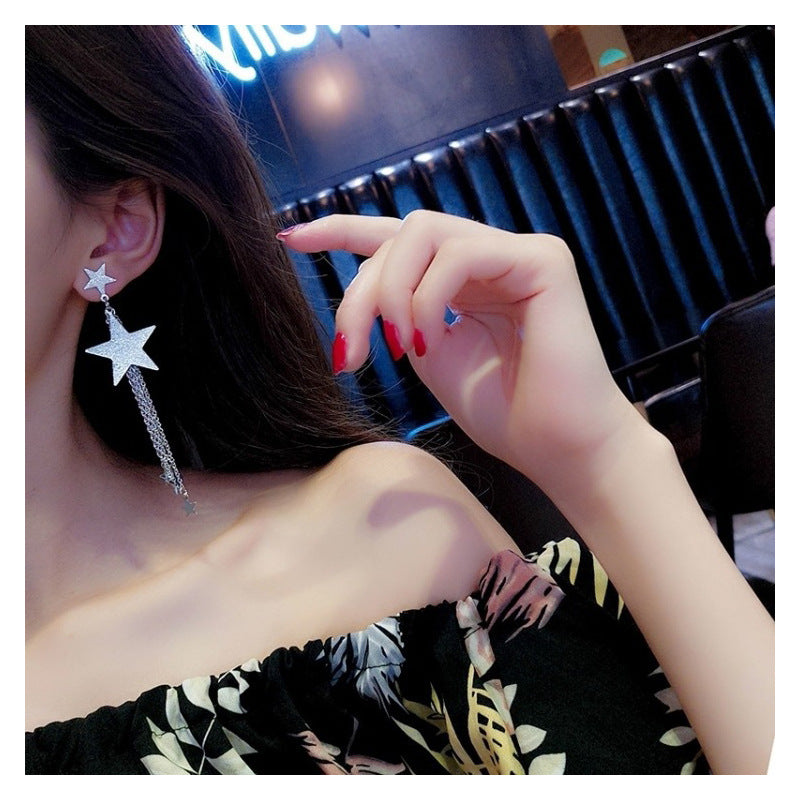 Pentagram Tassel Earrings For Women In Dyed Black Alloy Design