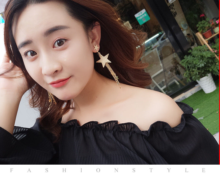 Pentagram Tassel Earrings For Women In Dyed Black Alloy Design