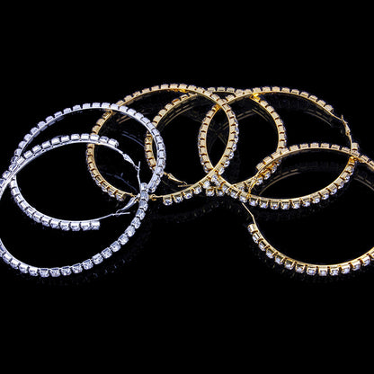 Exaggerated Large Silver Circle Earrings Featuring Rhinestones Inlay For A Bold Statement