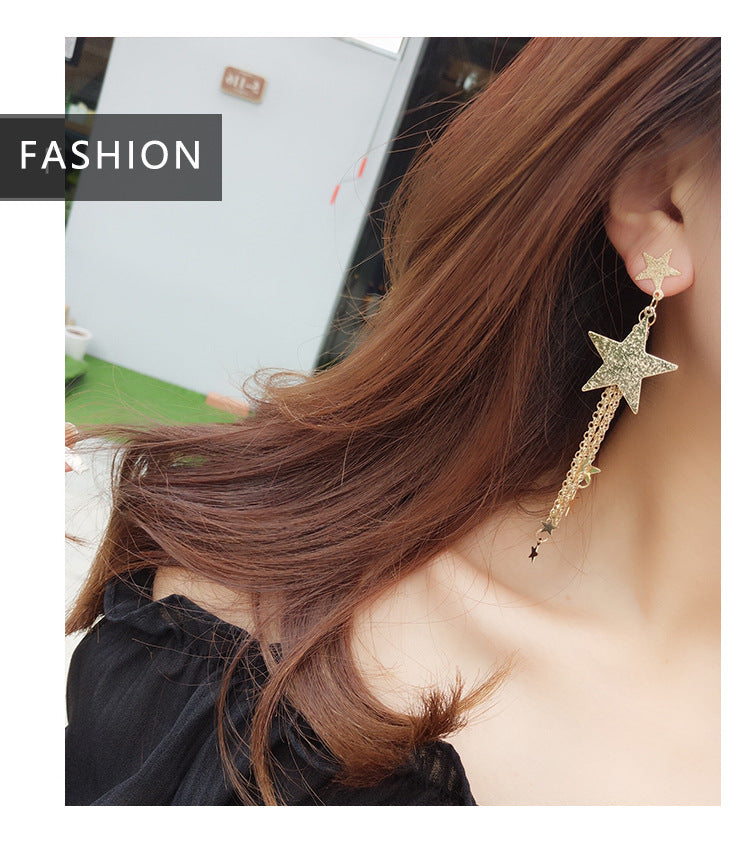 Pentagram Tassel Earrings For Women In Dyed Black Alloy Design