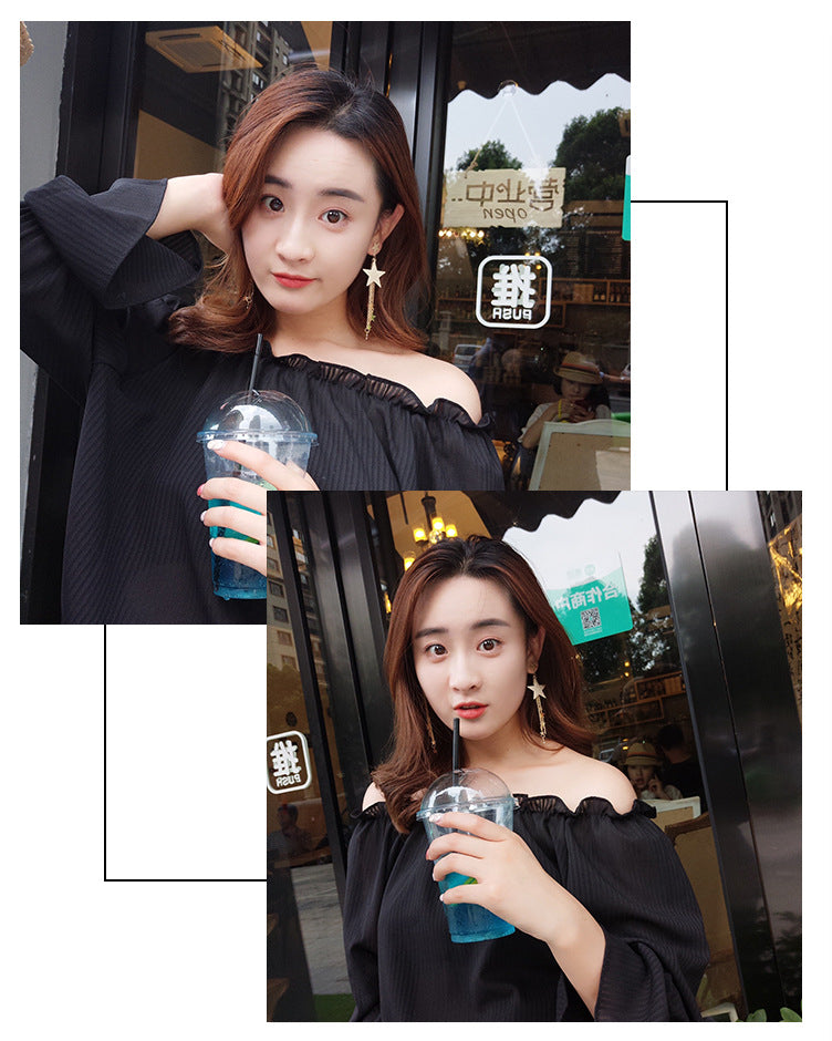 Pentagram Tassel Earrings For Women In Dyed Black Alloy Design