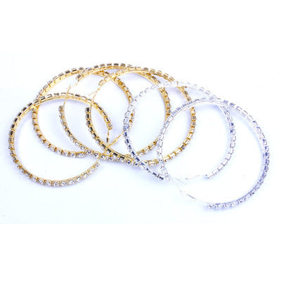 Exaggerated Large Silver Circle Earrings Featuring Rhinestones Inlay For A Bold Statement