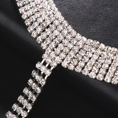 Men's Silver Alloy Body Chain With White Crystal Pattern, Electroplated Chest Accessory