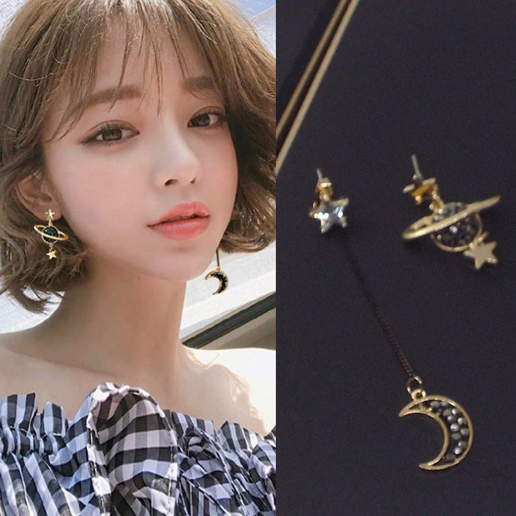 Universe Earrings For Women With Dyed Black Alloy And Rhinestones, Featuring 925 Sterling Silver Ear Pins