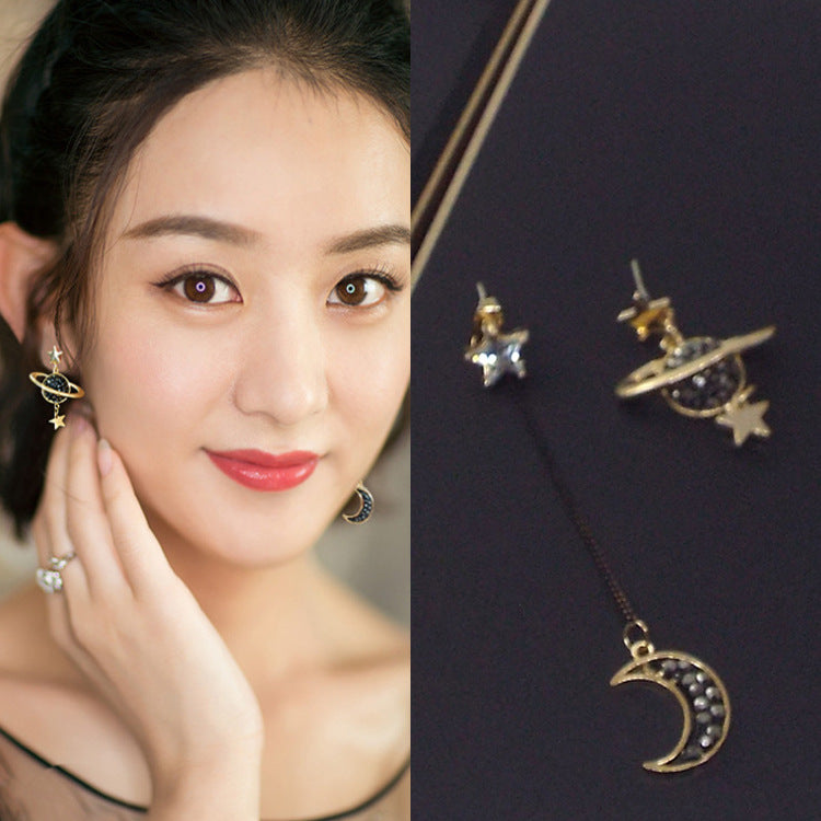 Universe Earrings For Women With Dyed Black Alloy And Rhinestones, Featuring 925 Sterling Silver Ear Pins