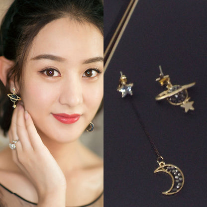 Universe Earrings For Women With Dyed Black Alloy And Rhinestones, Featuring 925 Sterling Silver Ear Pins