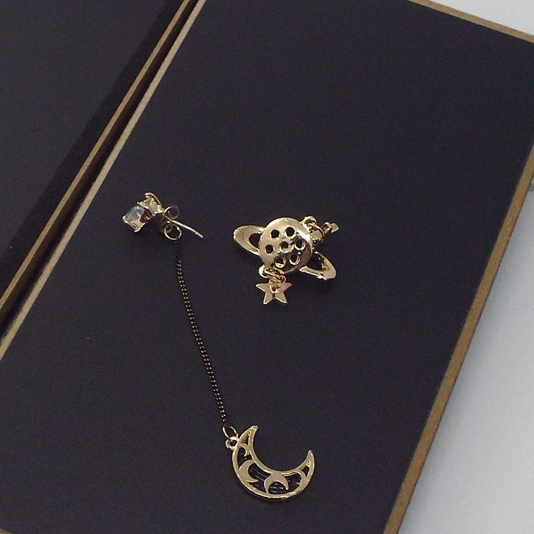 Universe Earrings For Women With Dyed Black Alloy And Rhinestones, Featuring 925 Sterling Silver Ear Pins