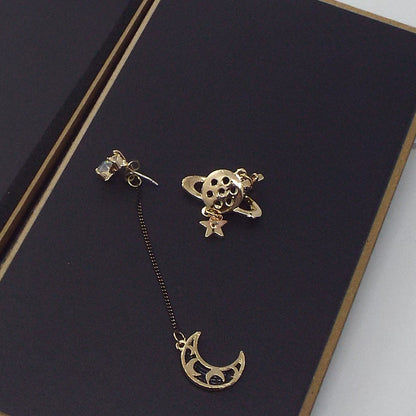 Universe Earrings For Women With Dyed Black Alloy And Rhinestones, Featuring 925 Sterling Silver Ear Pins