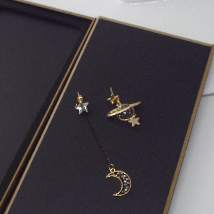 Universe Earrings For Women With Dyed Black Alloy And Rhinestones, Featuring 925 Sterling Silver Ear Pins