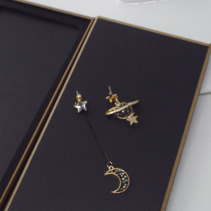 Universe Earrings For Women With Dyed Black Alloy And Rhinestones, Featuring 925 Sterling Silver Ear Pins