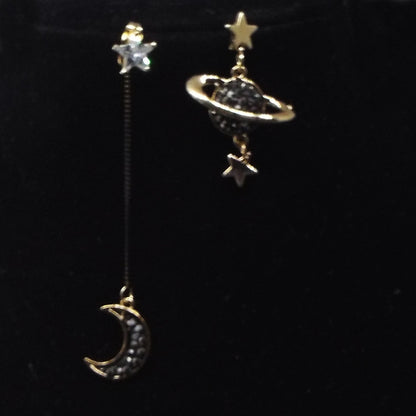 Universe Earrings For Women With Dyed Black Alloy And Rhinestones, Featuring 925 Sterling Silver Ear Pins