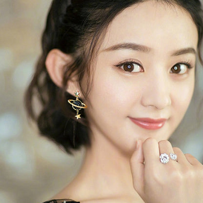 Universe Earrings For Women With Dyed Black Alloy And Rhinestones, Featuring 925 Sterling Silver Ear Pins