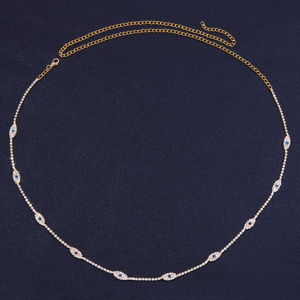 Women's Silver Alloy Waist Chain Featuring Devil's Eye Pattern With Electroplated Finish And Rhinestone Inlay