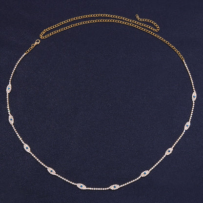 Women's Silver Alloy Waist Chain Featuring Devil's Eye Pattern With Electroplated Finish And Rhinestone Inlay