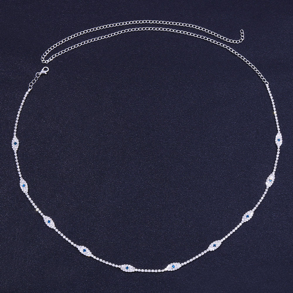 Women's Silver Alloy Waist Chain Featuring Devil's Eye Pattern With Electroplated Finish And Rhinestone Inlay