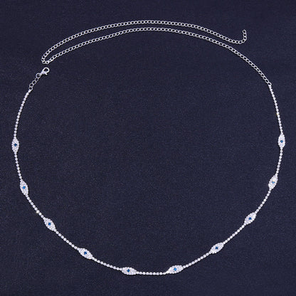 Women's Silver Alloy Waist Chain Featuring Devil's Eye Pattern With Electroplated Finish And Rhinestone Inlay
