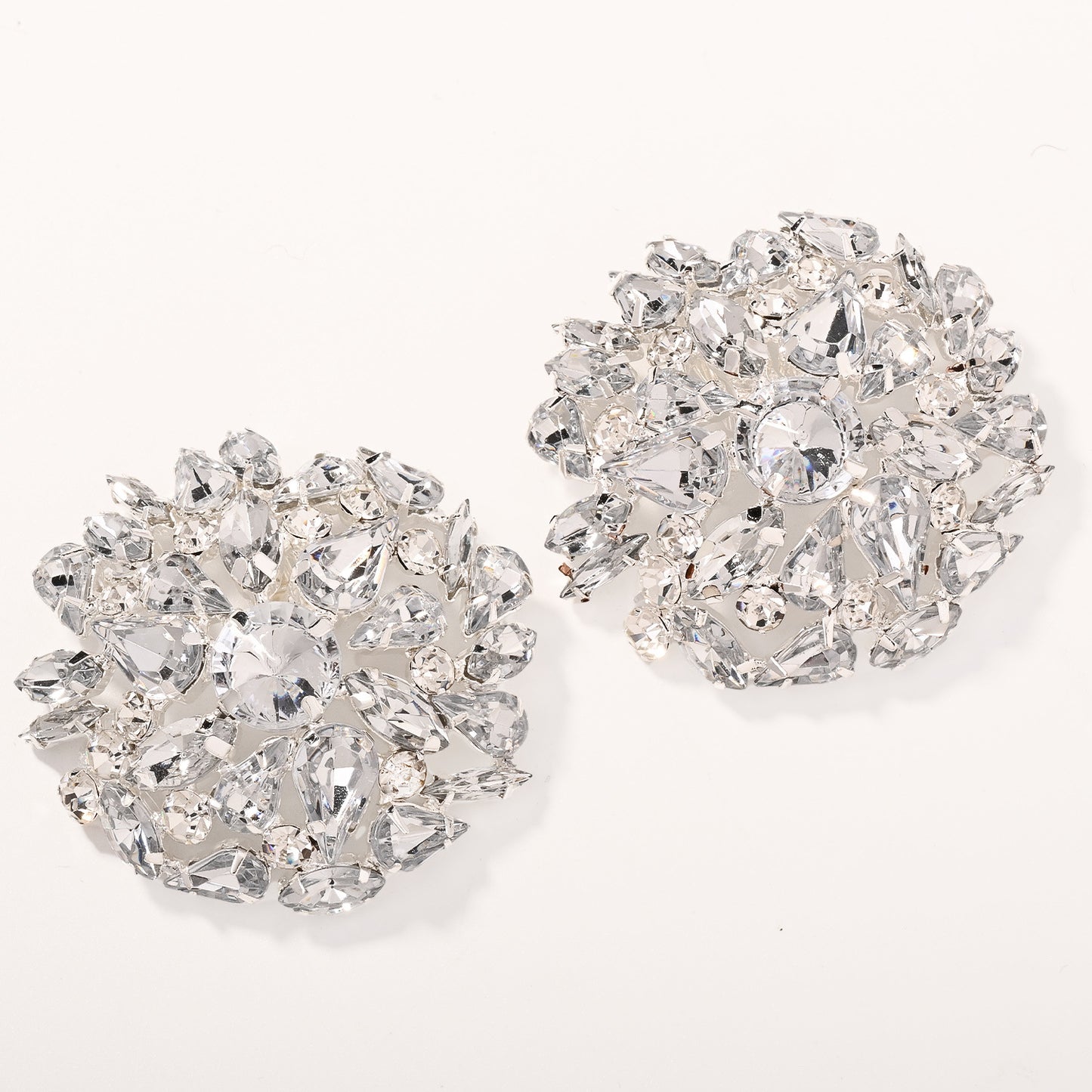 Geometric Silver Alloy Clip Earrings For Women With Rhinestone Inlay