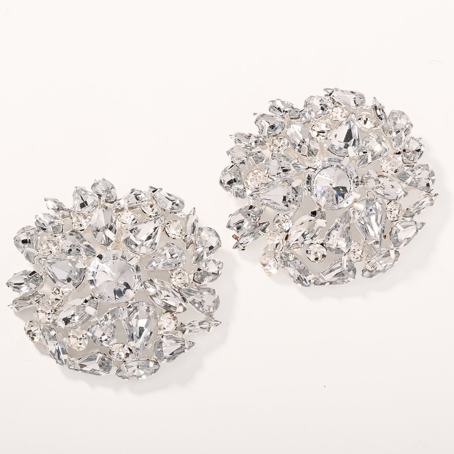Geometric Silver Alloy Clip Earrings For Women With Rhinestone Inlay
