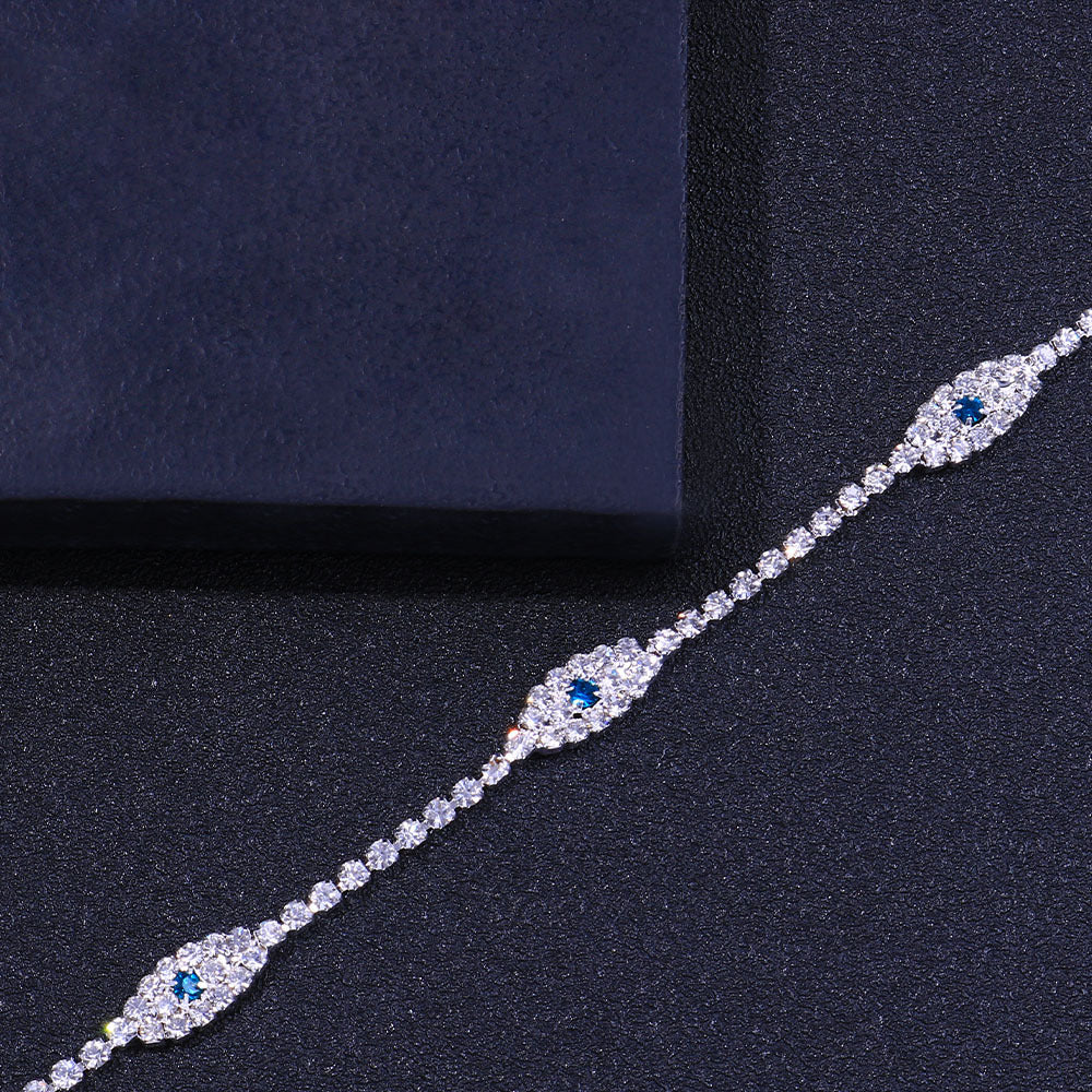 Women's Silver Alloy Waist Chain Featuring Devil's Eye Pattern With Electroplated Finish And Rhinestone Inlay