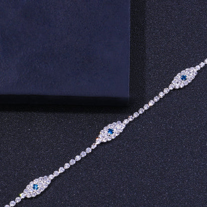 Women's Silver Alloy Waist Chain Featuring Devil's Eye Pattern With Electroplated Finish And Rhinestone Inlay