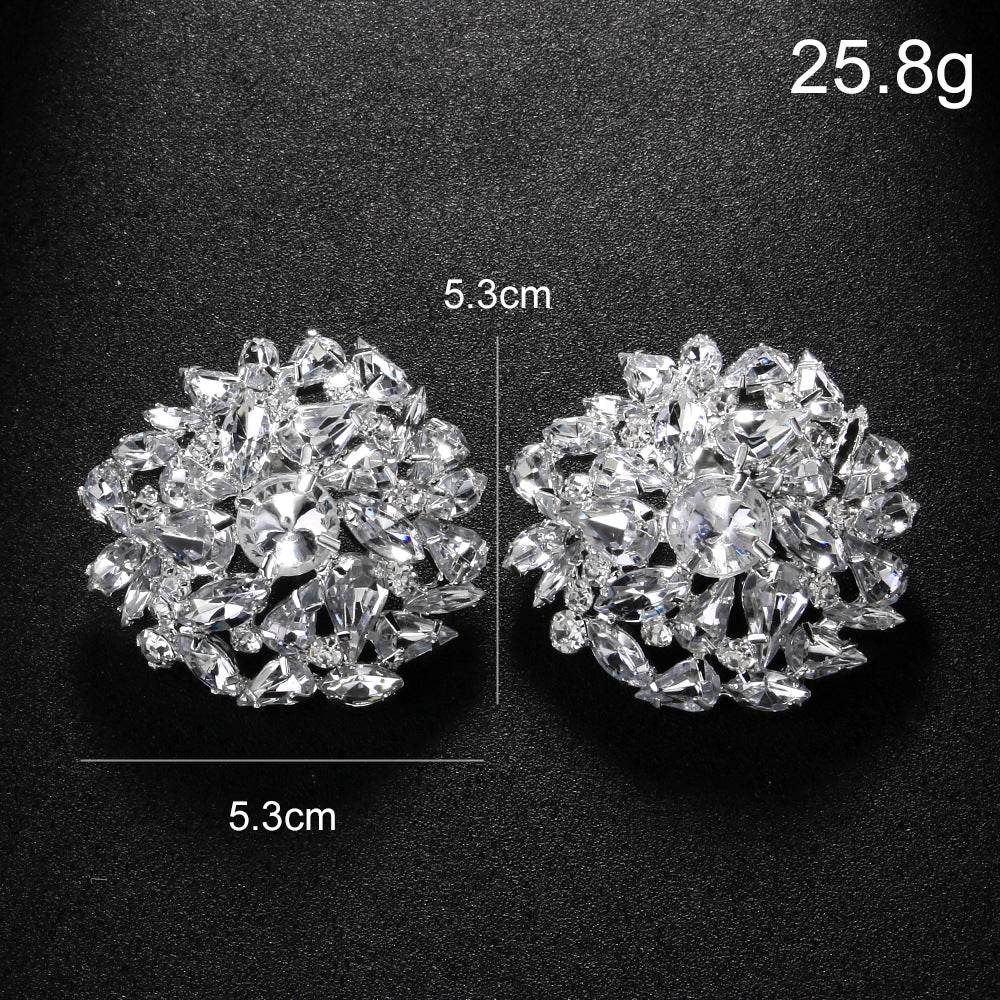 Geometric Silver Alloy Clip Earrings For Women With Rhinestone Inlay