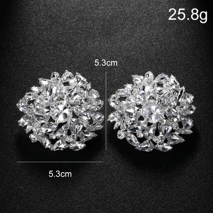 Geometric Silver Alloy Clip Earrings For Women With Rhinestone Inlay