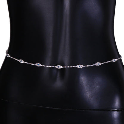 Women's Silver Alloy Waist Chain Featuring Devil's Eye Pattern With Electroplated Finish And Rhinestone Inlay