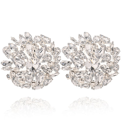 Geometric Silver Alloy Clip Earrings For Women With Rhinestone Inlay