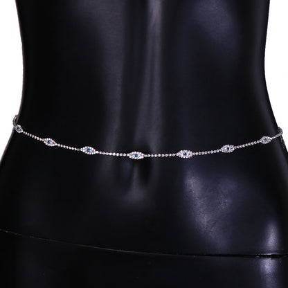 Women's Silver Alloy Waist Chain Featuring Devil's Eye Pattern With Electroplated Finish And Rhinestone Inlay
