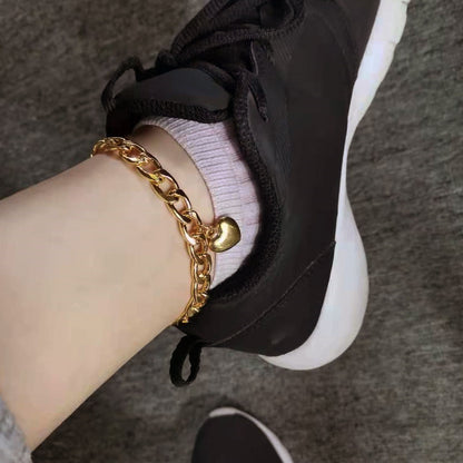 Women’s Punk Gold Anklet In Titanium Steel With Heart Shape Design And Artificial Gemstones