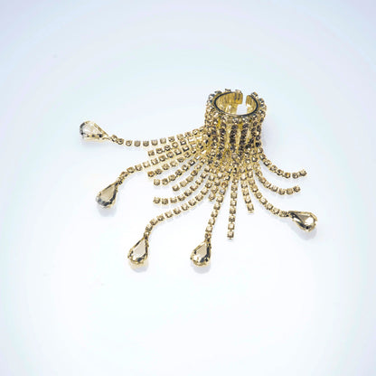 Unisex Water Droplets Ring With Tassel Craft, Electroplated Alloy Featuring Rhinestone Inlay
