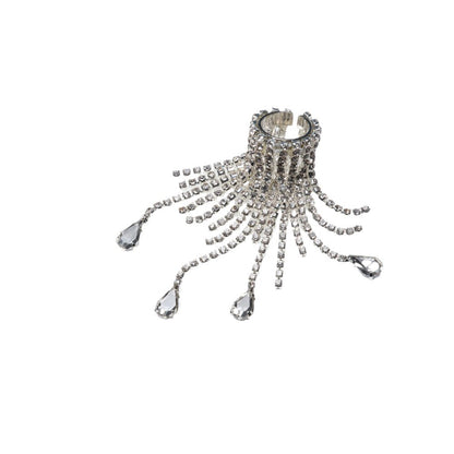 Unisex Water Droplets Ring With Tassel Craft, Electroplated Alloy Featuring Rhinestone Inlay