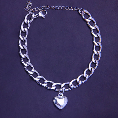 Women’s Punk Gold Anklet In Titanium Steel With Heart Shape Design And Artificial Gemstones
