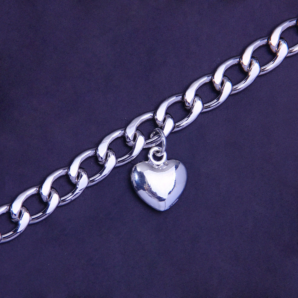 Women’s Punk Gold Anklet In Titanium Steel With Heart Shape Design And Artificial Gemstones