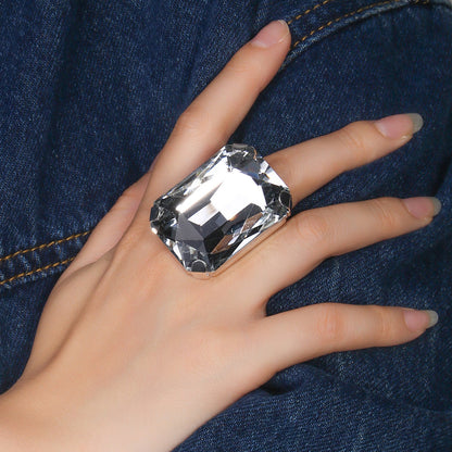 Simple Style Adjustable Square Ring For Women In Alloy Material