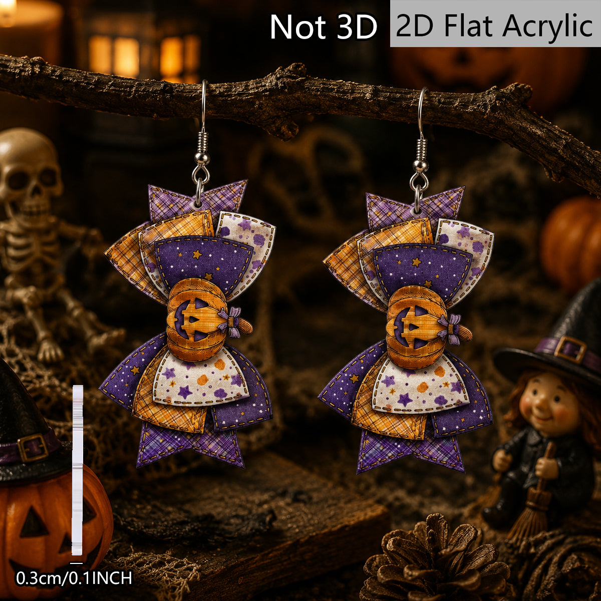 Funny Pumpkin Print Acrylic Earrings For Women With 304 Stainless Steel Ear Pins
