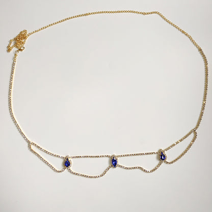 Ethnic Style Blue Alloy Body Chain For Women With Crystal Pattern And Electroplated Finish Featuring Rhinestones
