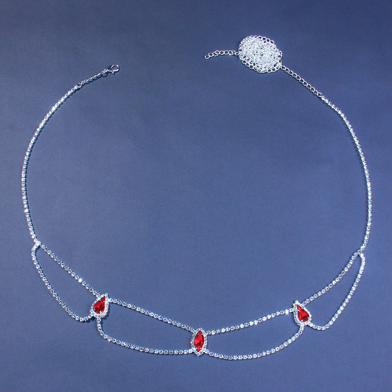 Ethnic Style Blue Alloy Body Chain For Women With Crystal Pattern And Electroplated Finish Featuring Rhinestones