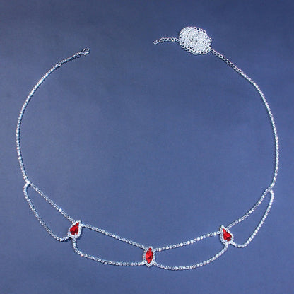 Ethnic Style Blue Alloy Body Chain For Women With Crystal Pattern And Electroplated Finish Featuring Rhinestones