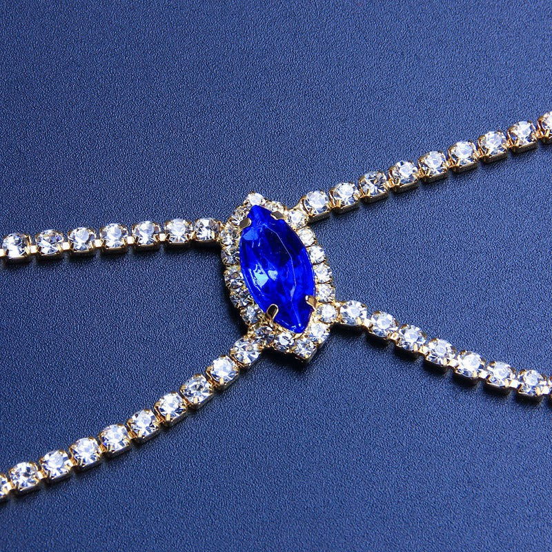 Ethnic Style Blue Alloy Body Chain For Women With Crystal Pattern And Electroplated Finish Featuring Rhinestones