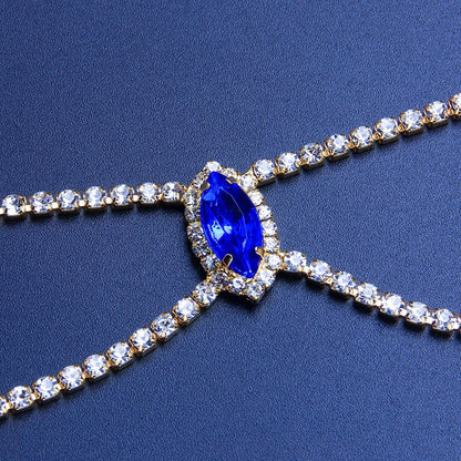 Ethnic Style Blue Alloy Body Chain For Women With Crystal Pattern And Electroplated Finish Featuring Rhinestones