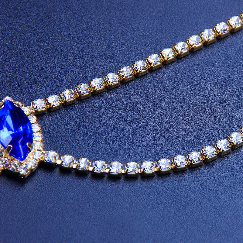 Ethnic Style Blue Alloy Body Chain For Women With Crystal Pattern And Electroplated Finish Featuring Rhinestones